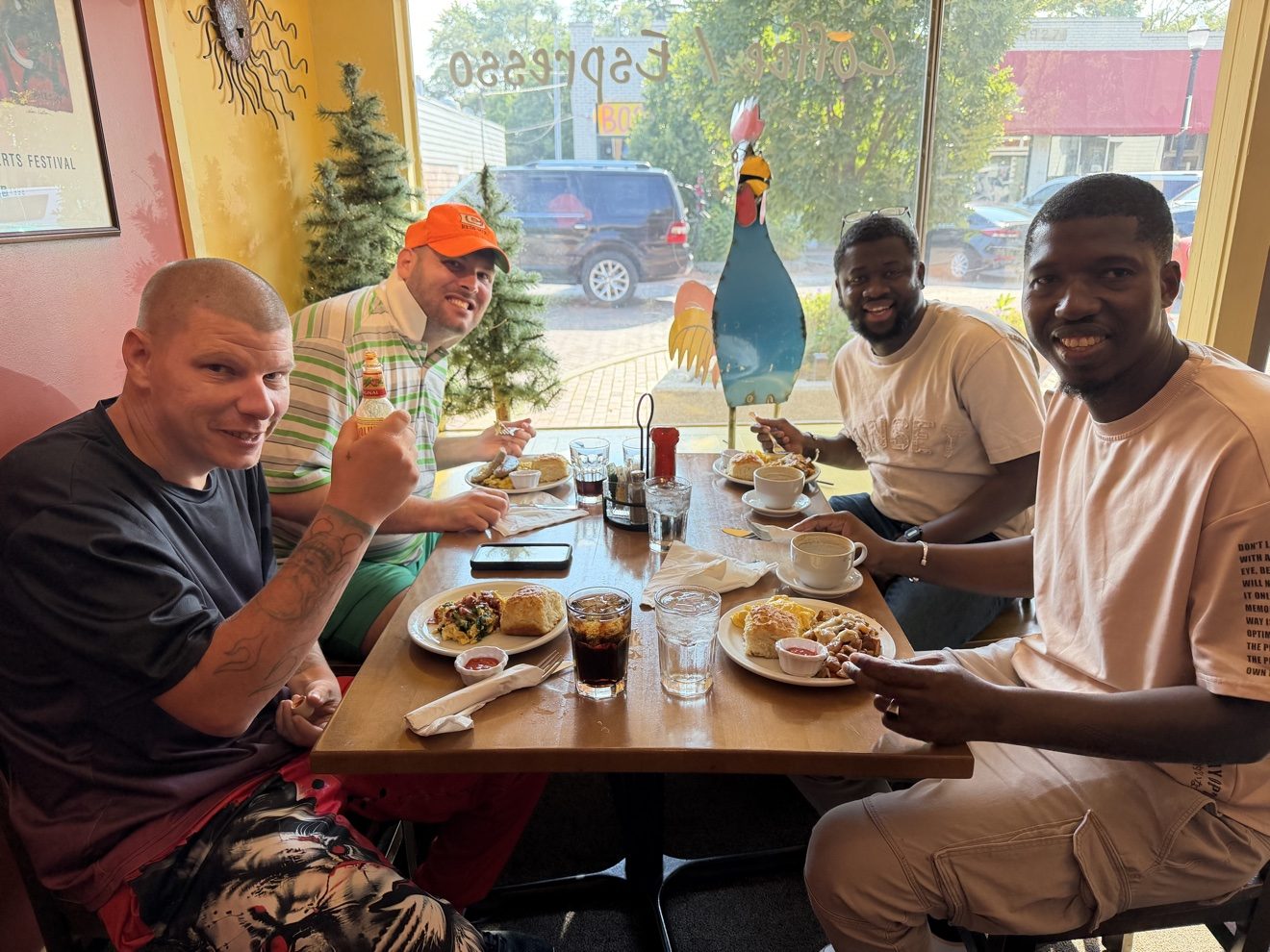 A group enjoying a meal together at a restaurant
